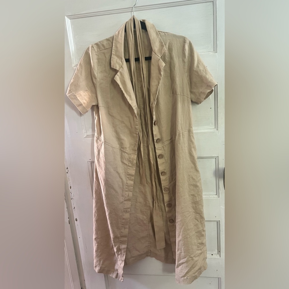 Grae Cove Nettie 100% Linen Fitted Safari Midi Shirt Dress